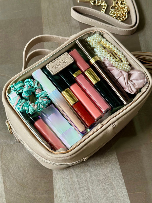 Beige the Classic Clear Convertible Makeup Bag
