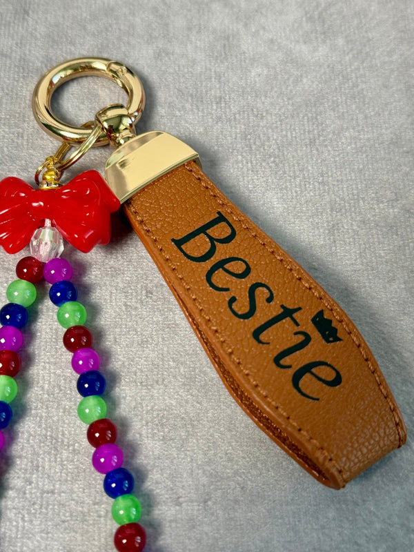 Holiday Bow & Beads Keychain | Custom Christmas Bag Charm