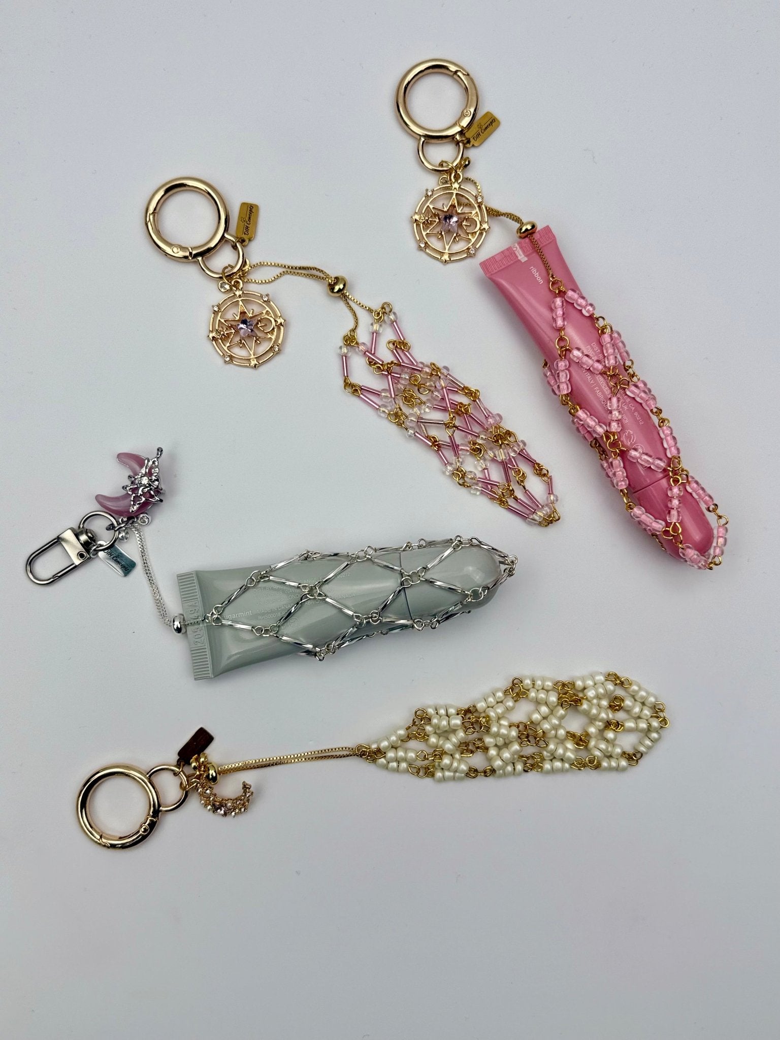Pearl Veil Lip Charm Holder – Luxury Pearl Lip Gloss Holder Bag Charm
