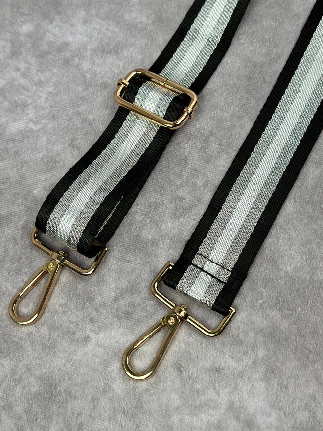 Adjustable Crossbody Strap - Black & Silver Striped