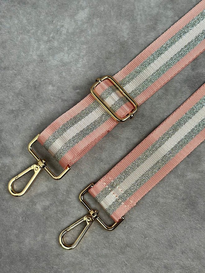 Adjustable Crossbody Strap - Pink & Silver Striped