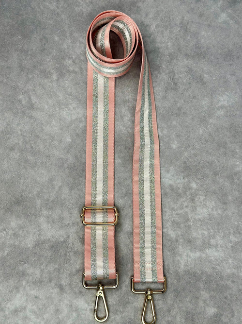 Adjustable Crossbody Strap - Pink & Silver Striped