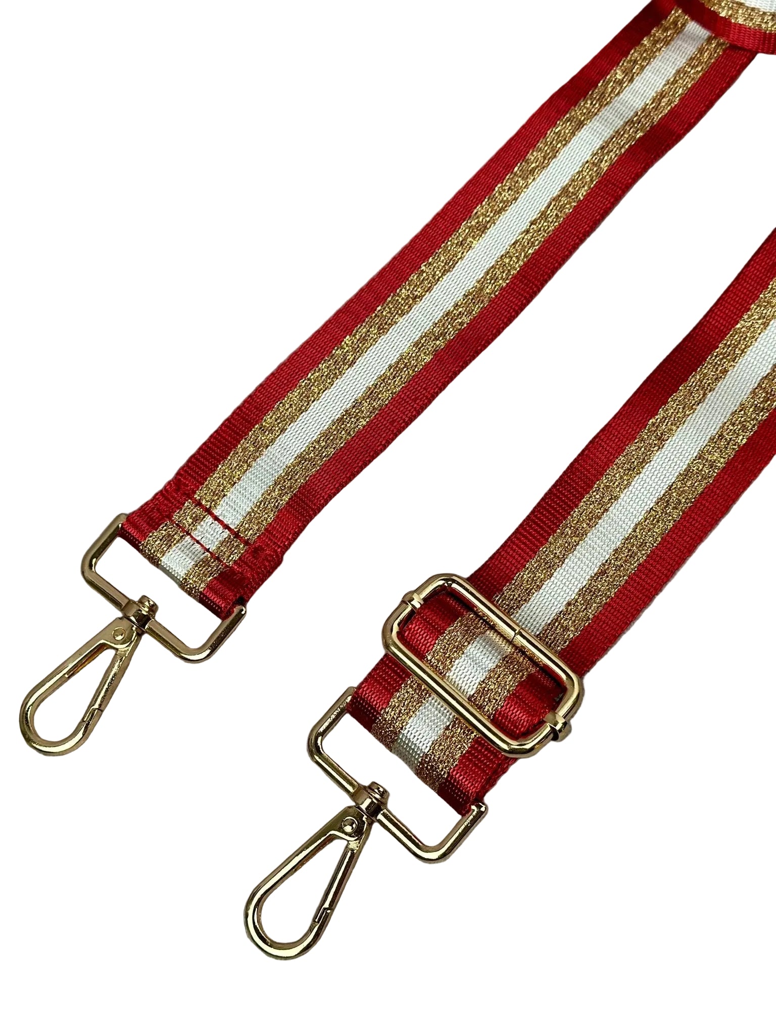✨ Black & Red Stripe Adjustable Bag Strap Gold Hardware Crossbody Replacement Adjustable Bag Strap Length 140cms Red Coloured Pattern  main image 3