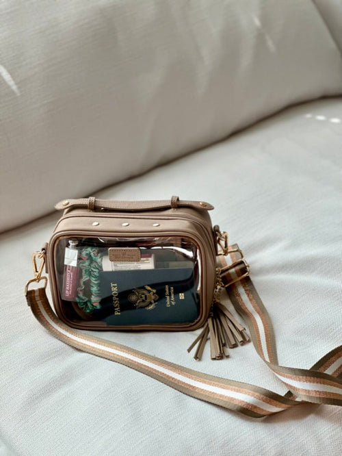 Beige the Classic Clear Makeup Bag with Additional Crossbody Strap