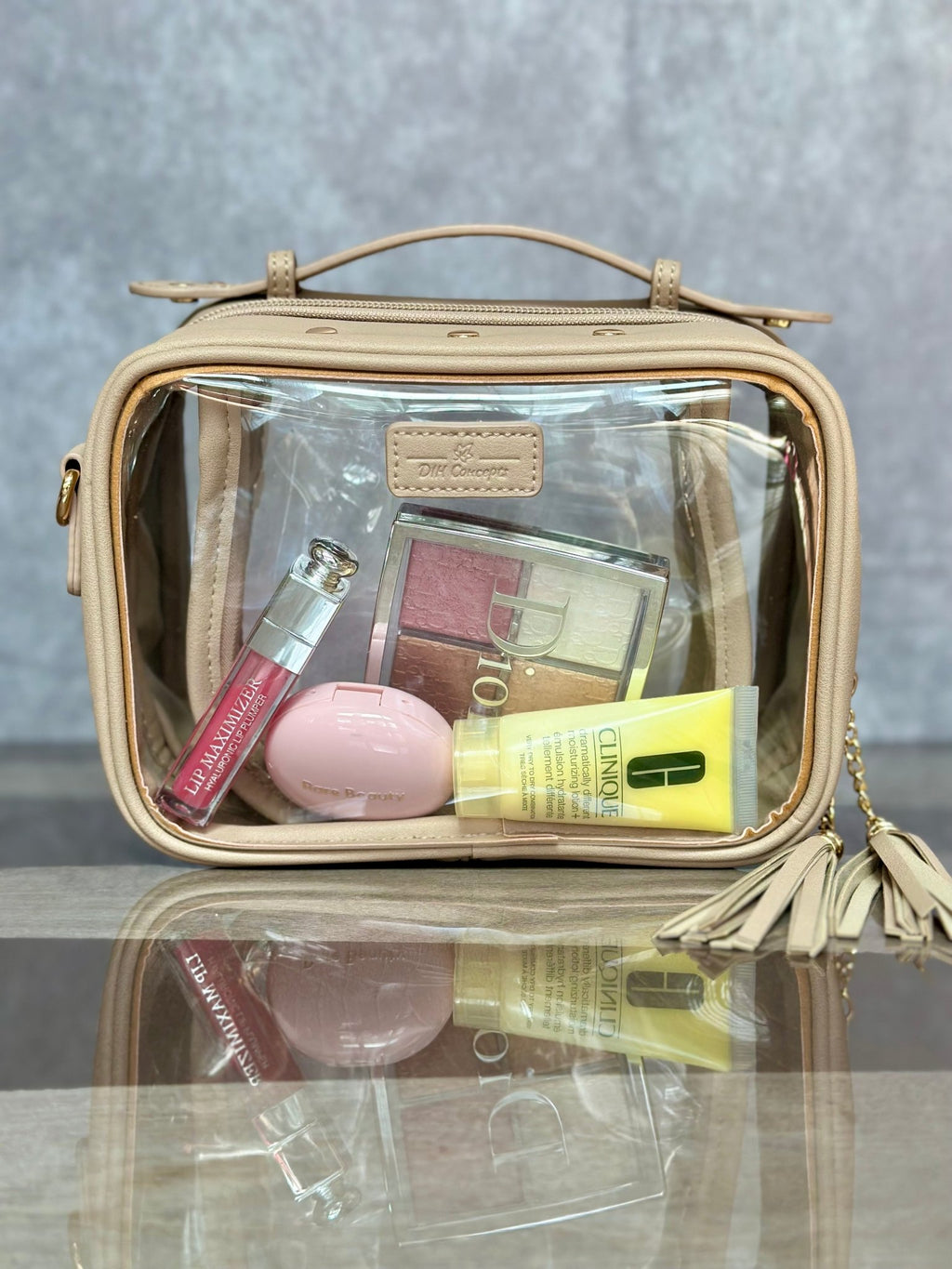 Beige the Classic Clear Convertible Makeup Bag