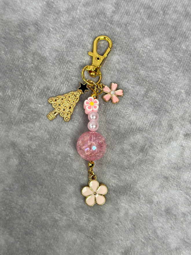 Christmas Tree Pink Flower Keychain | Bag Charm