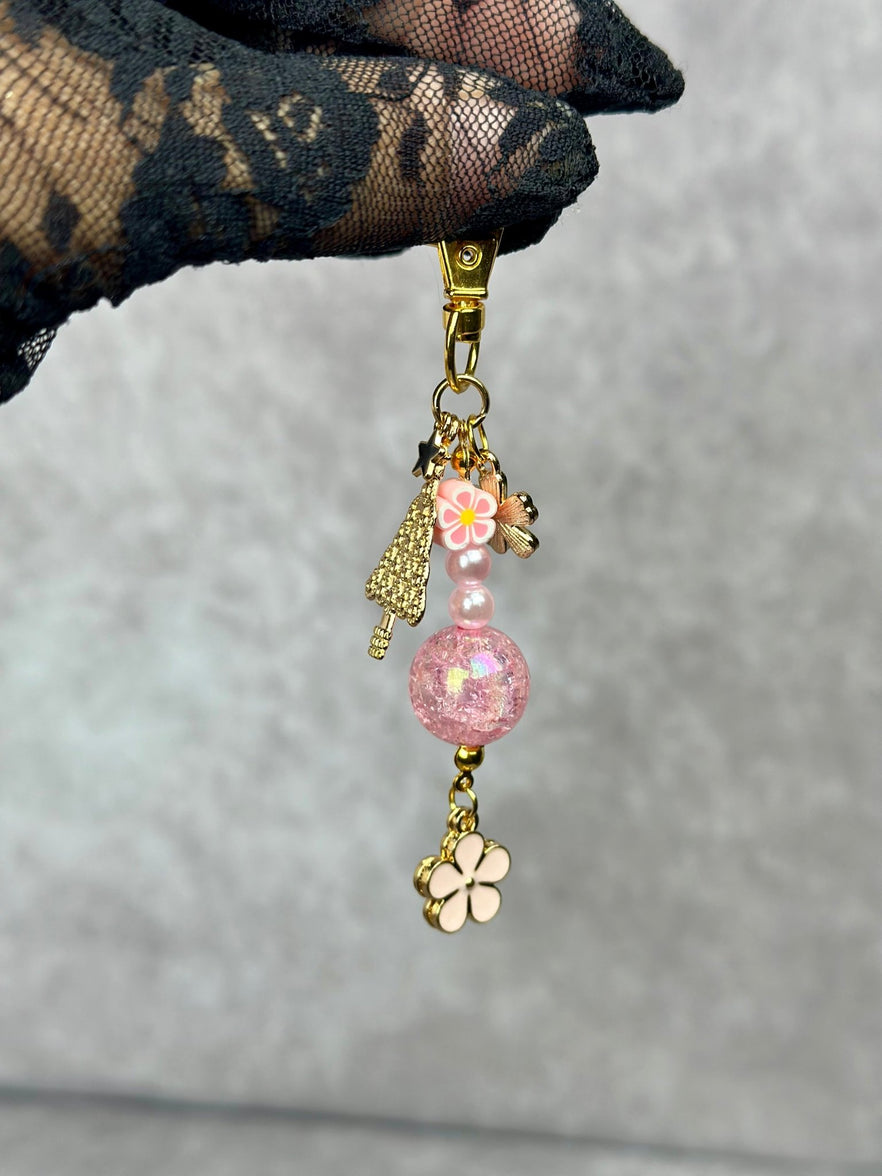 Christmas Tree Pink Flower Keychain | Bag Charm