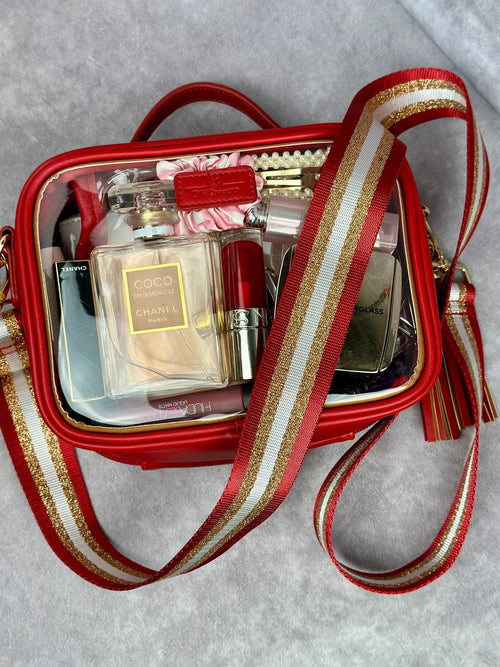 Red the Cherry Clear Makeup Bag with Additional Crossbody Strap