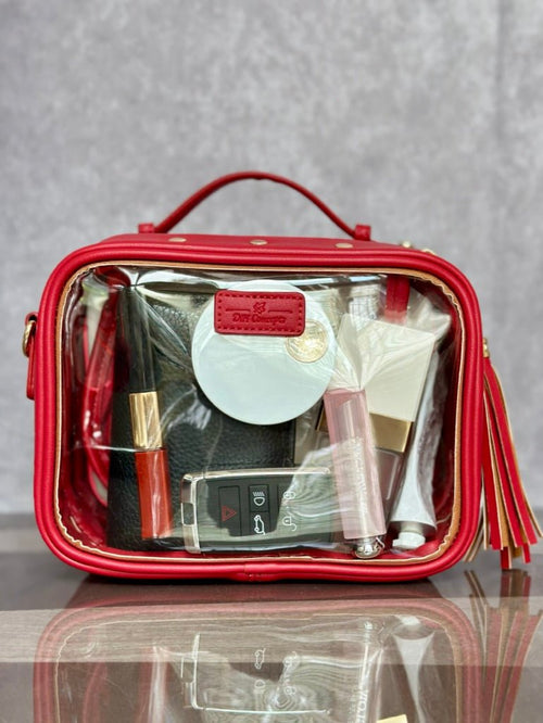 Red the Cherry Clear Makeup Bag with Additional Crossbody Strap