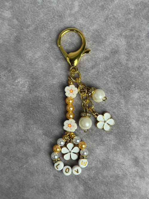 White & Gold Love Keychain | Bag Charm